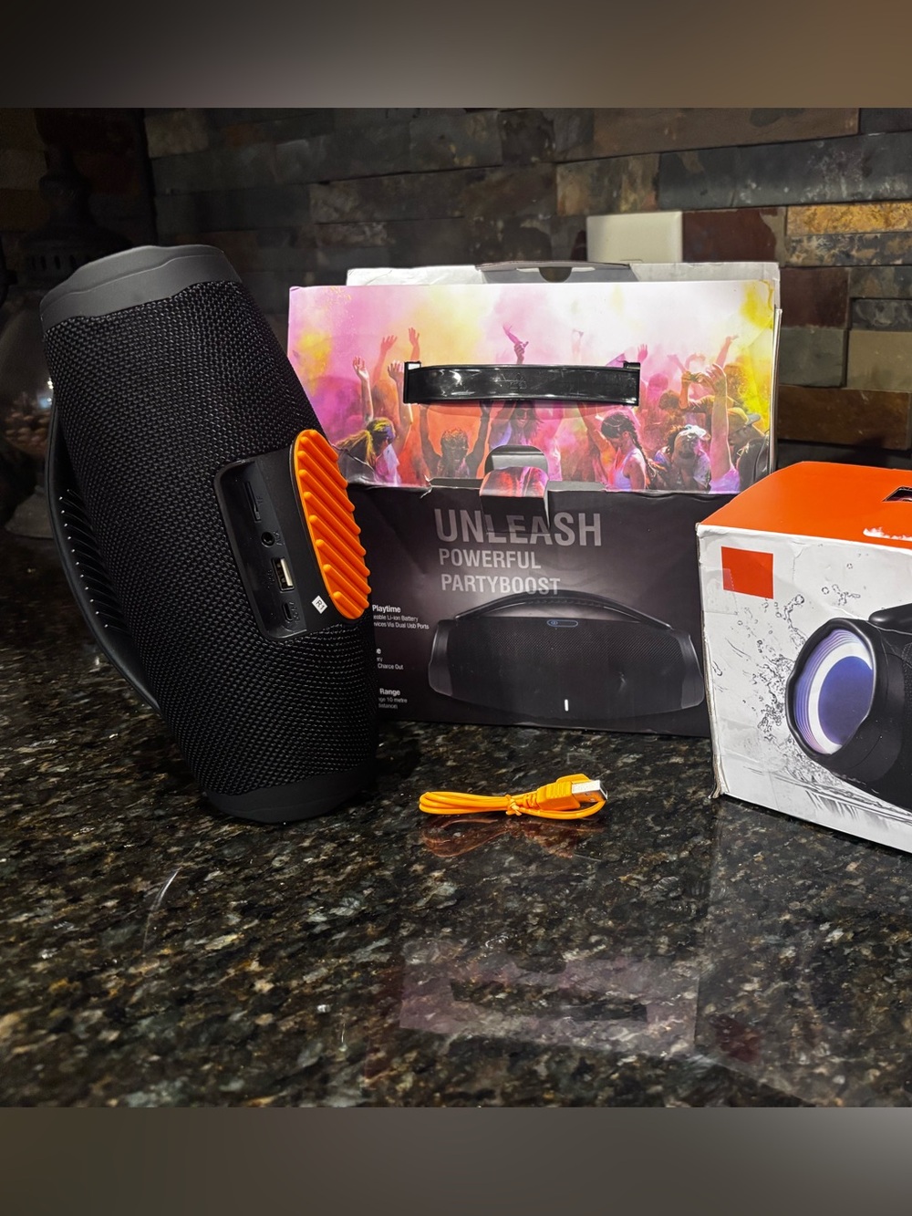 Portable Black and Orange Wireless Party Speaker - Brand BOX3 Mini LED